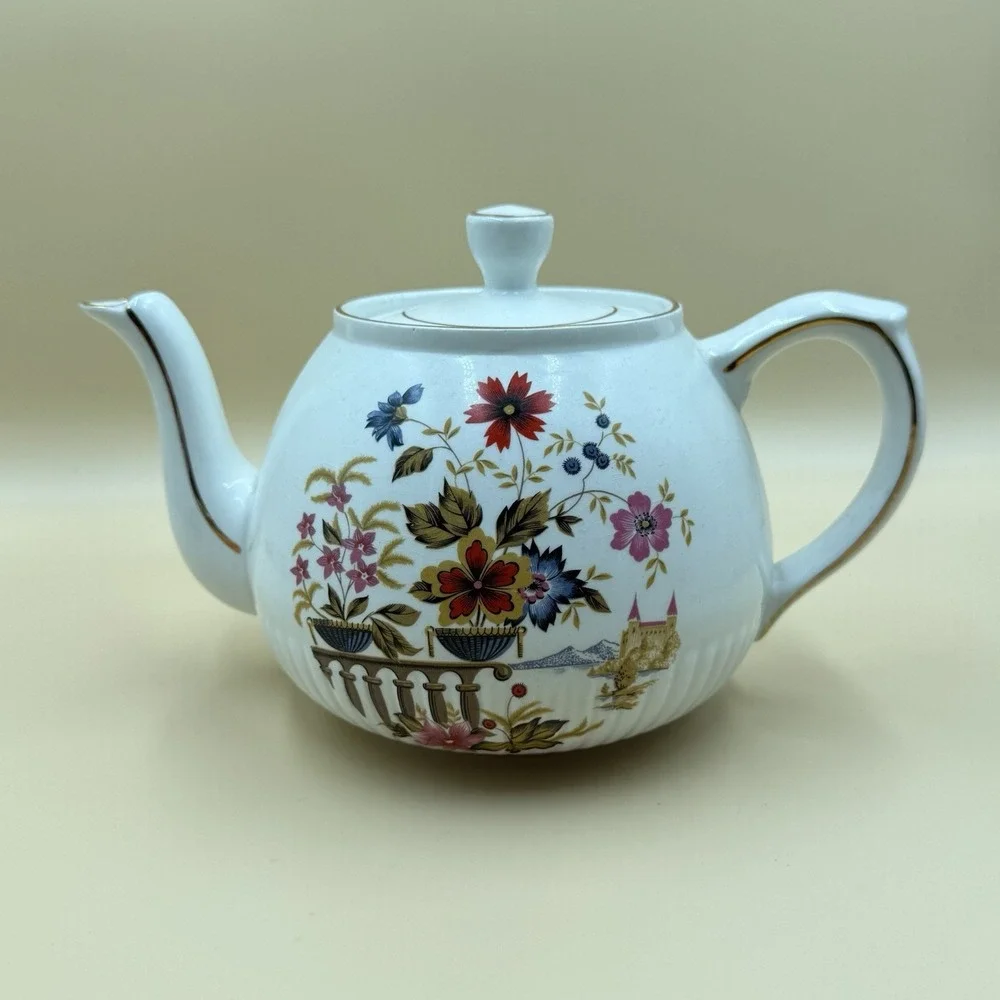 Ellgreave Wood & Sons Floral Teapot Genuine Ironstone Vintage England Cottage